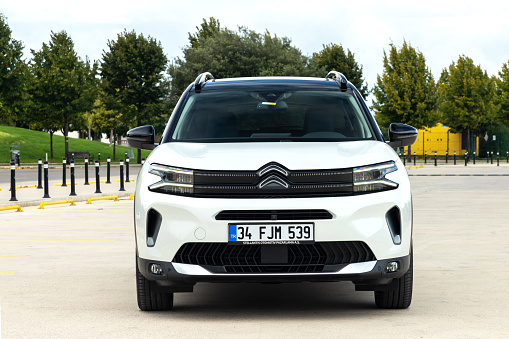 Istanbul, Turkey - September 6 2022 : Citroen C5 Aircross is a compact crossover SUV produced by French manufacturer Citroen.