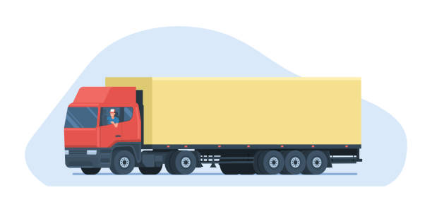 ドライバー付きの大型トラック。簡単に編集可能なベクター画像。ベクターイラストレーション。 - flatbed truck truck truck driver heavy点のイラスト素材／クリップアート素材／マンガ素材／アイコン素材