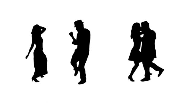 Dancing silhouettes. Couples. Tango and party.