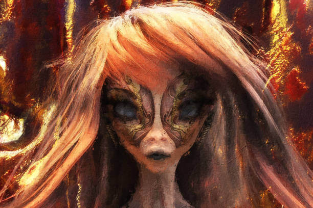 istock Artistic 3D Illustration of a female alien face 1422152011