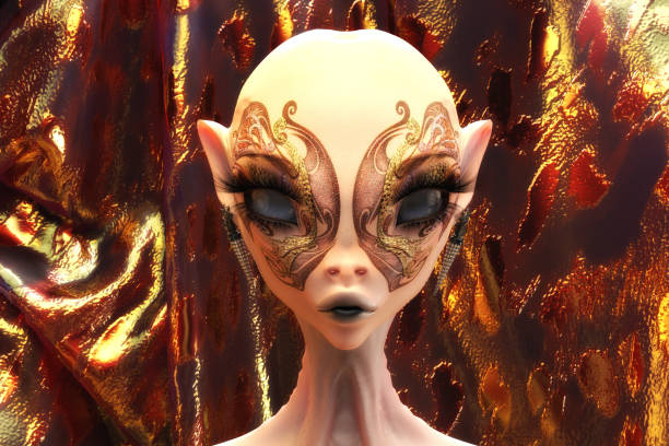 Artistic 3D Illustration of a female alien face stock photo