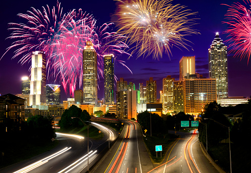 New year fireworks over Atlanta - Georgia.