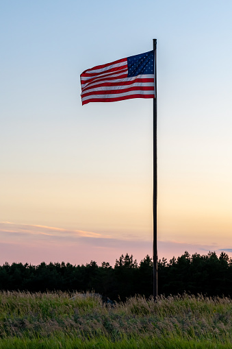 American flag against an evening sky in Minnesota, USA