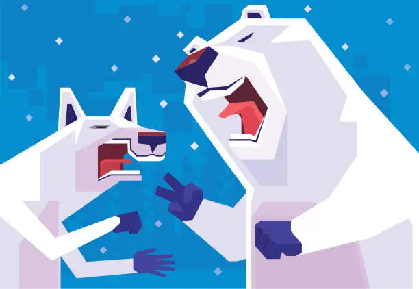 Vector illustration of polar bear and arctic wolf arguing