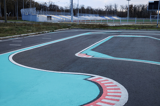 Driving school test track with marking lines for practice