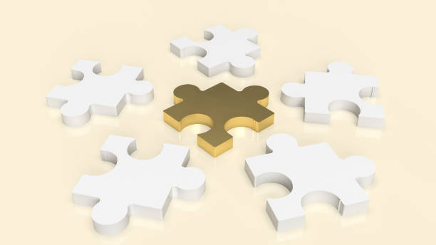 istock The white and gold  jigsaw for abstract or business concept  3d rendering 1422162768