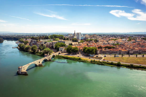 istock Pont Saint Benezet bridge and Rhone river aerial panoramic view in Avignon. 1422166873