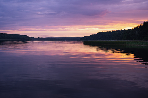 Evening mood on a lake in Mecklenburg-Vorpommern, Germany