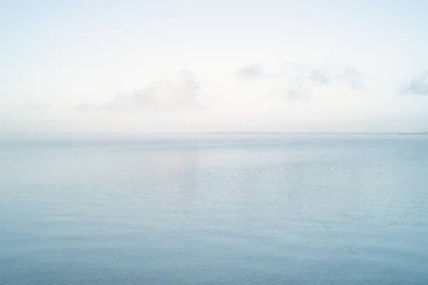 Empty Lake with slightly rippled Water, some small clouds hovering above the lake, Müritz Nationalpark, Mecklenburg-Vorpommern, Germany