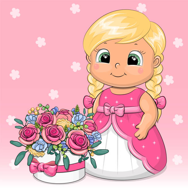 Cartoon Of A Pink Little Baby Girl Big Eyes Stock Photos, Pictures &  Royalty-Free Images - iStock