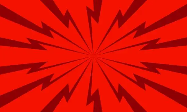 Vector illustration of Luminous red lightning background. Comic book, pop art style