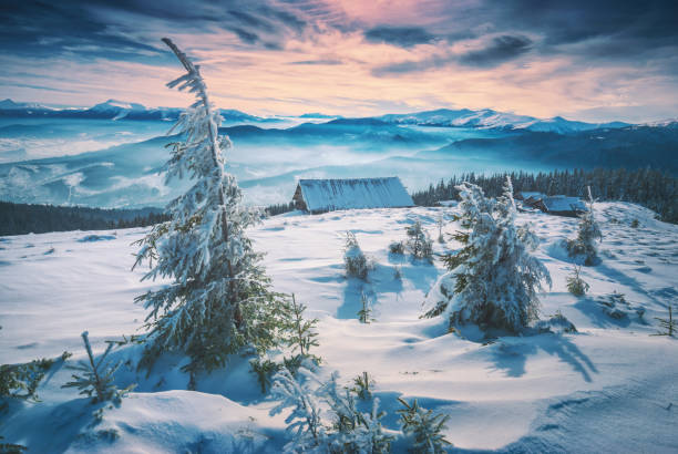 istock Winter sunset in a Carpathian mountains 1422190693