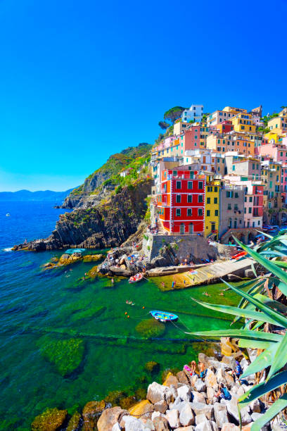 Picturesque Village Riomaggiore, Cinque Terre, Italy stock photo