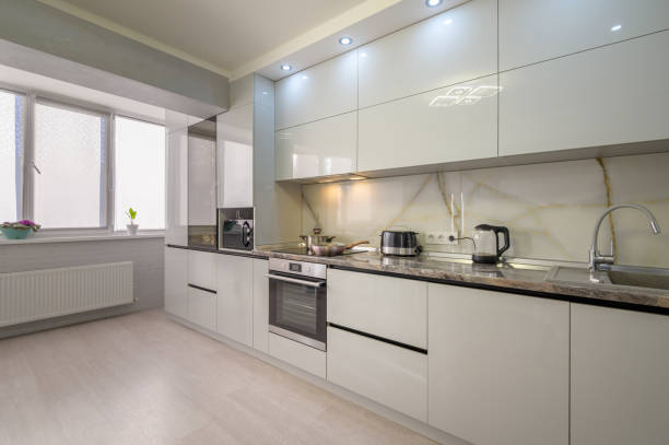 istock Interior of modern trendy white kitchen 1422198823