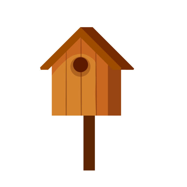 vogelhaus aus holz. haus für vogel. hausgemachtes nest für tiere. flache cartoon-illustration - birdhouse animal nest house residential structure stock-grafiken, -clipart, -cartoons und -symbole