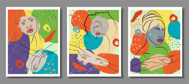 istock An abstraction set with a face and hands. Fashionable illustration and abstract poster. 1422210981
