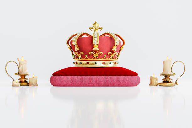 istock Queen or King crown on royal cushion. 3D Illustration 1422211857
