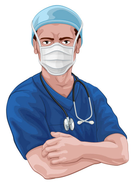 illustrations, cliparts, dessins animés et icônes de infirmière ou médecin en gommages et masques chirurgicaux epi - infirmier