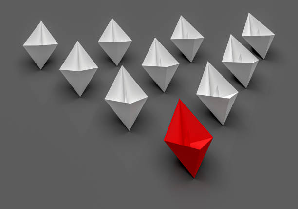 istock Leadership and business concept. One red leader ship leads other ships forward 1422213175