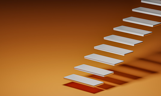 Abstract staircase. Stairs with steps on orange background, business concept. 3d rendering