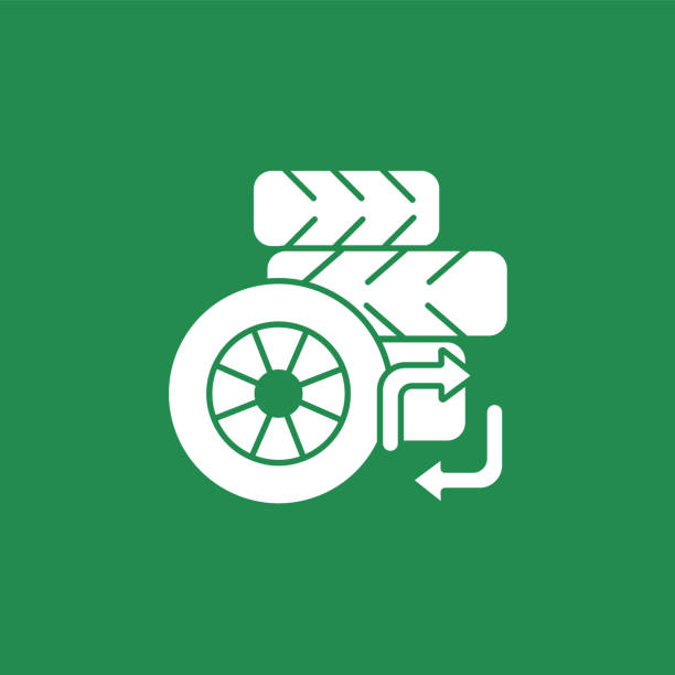 illustrazioni stock, clip art, cartoni animati e icone di tendenza di icona del glifo di riciclaggio della gomma - tire recycling recycling symbol transportation
