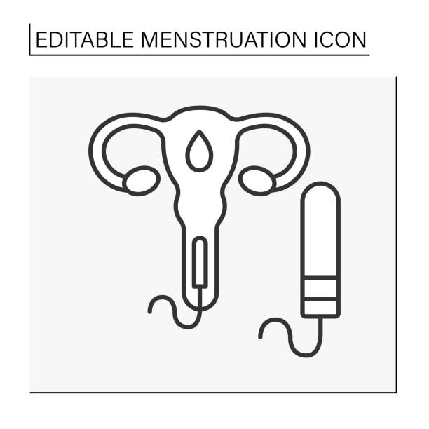 ilustraciones, imágenes clip art, dibujos animados e iconos de stock de icono de la línea tampón - menstruation tampon gynecological examination sex
