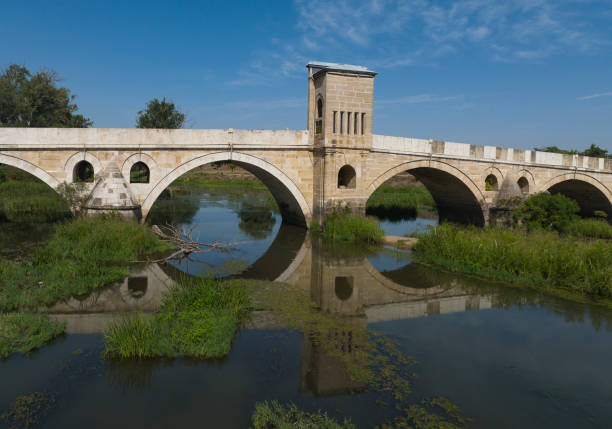 tunca and meric bridge drone photo, edirne turkey - kirklareli imagens e fotografias de stock