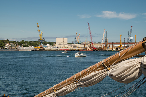 The Piscataqua River in  in Portsmouth, NH, US is home to the Portsmouth Naval Yard.