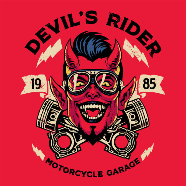 ilustraciones, imágenes clip art, dibujos animados e iconos de stock de diseño de camisa vintage de devil motorcycle rider - coat concepts danger anger