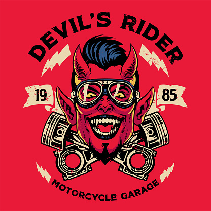 Vector of Vintage Shirt design of Devil Motorcycle rider