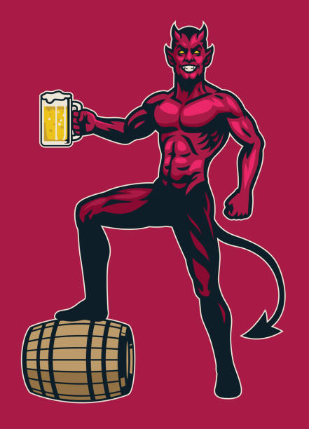 Devil Mascot Stand hold the Beer Vector of Devil Mascot Stand hold the Beer devil costume stock illustrations