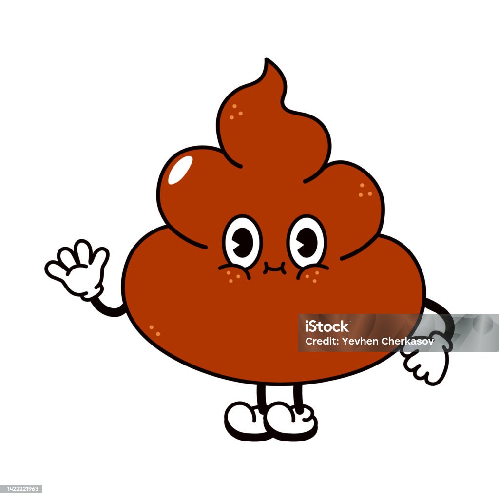 Caca Je Mignon Drôle De Caca Agitant La Main Personnage Vector Dessiné À La ...