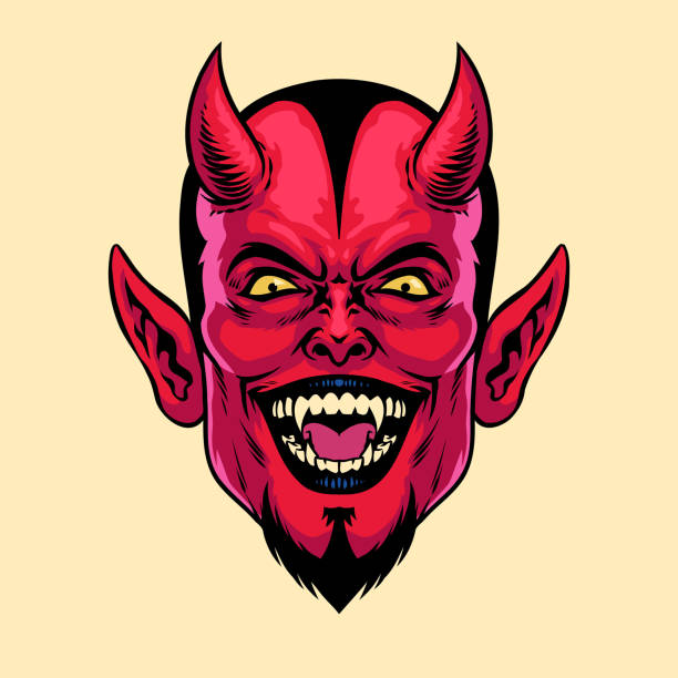 laughing devil head z klasycznym stylem rysowania ręcznego - devil stock illustrations