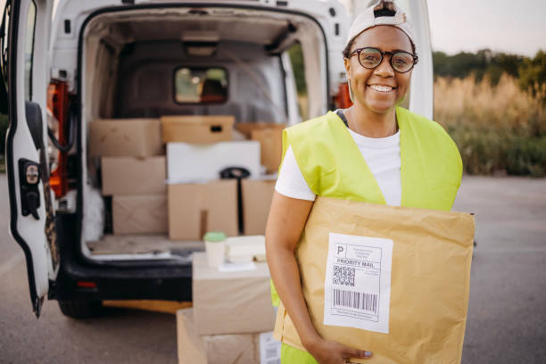 istock Portrait of a female courier worker 1422225083