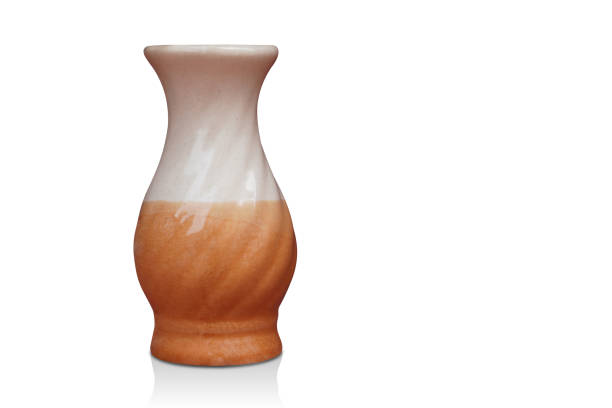 half color white and orange ceramic vase on white background, object, fashion, modern, copy space