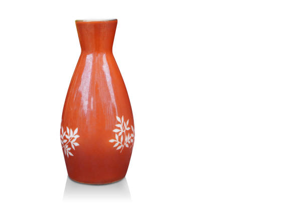 old orange and white pottery vase on white background, object, banner, copy space