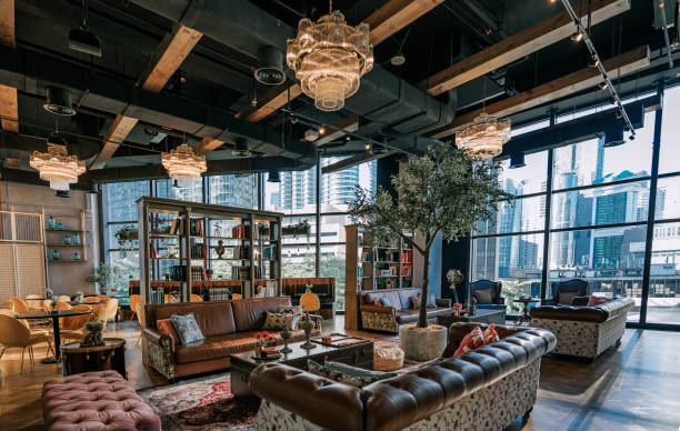 istock Luxury classic interior lounge lobby reception with leather sofa book shelf 1422245060