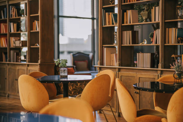 istock cozy restaurant interior design with yellow chair 1422245067