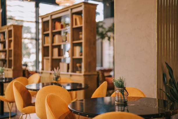 istock cozy restaurant interior design with yellow chair 1422245069