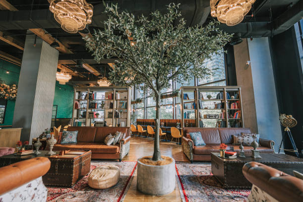 istock Luxury classic interior lounge lobby reception with leather sofa book shelf 1422245085