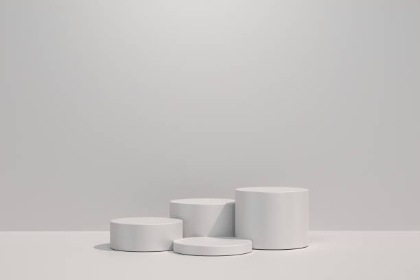 istock 3d illustration. Mockup podium, geometrical abstract composition for products or advertising on white background. Minimal 3d illustration render stock photo. 1422250036