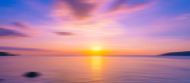 istock Blurred sea background at sunset, Abstract natural background and texture motion blur,panoramic view of sunrise over ocean.Dark sky sunlight and deep dark water sea background 1422252062