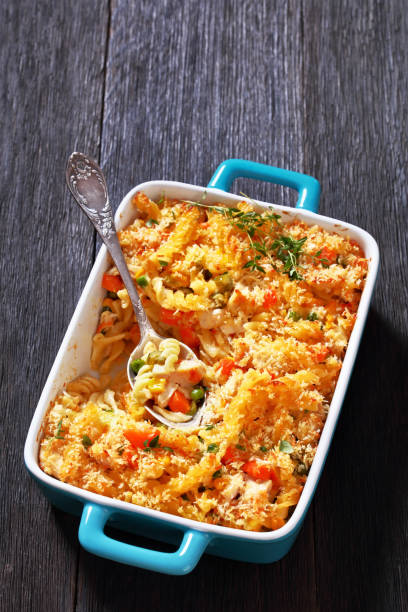 istock Chicken Pot Pie Fusilli pasta Bake in baking dish 1422252117