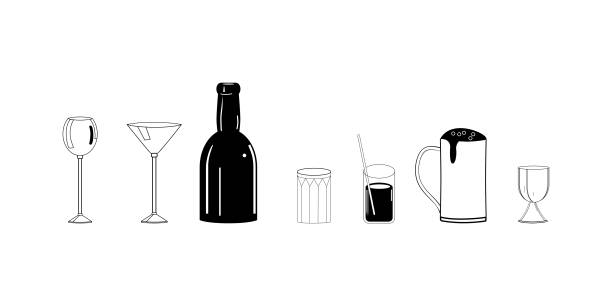 음주 기구 - whisky shot glass glass beer glass stock illustrations