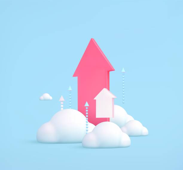 istock 3d growth business icon with arrows and clouds on blue background. Concept business success, opportunity, growth, leadership.Vector cartoon illustration 1422254970
