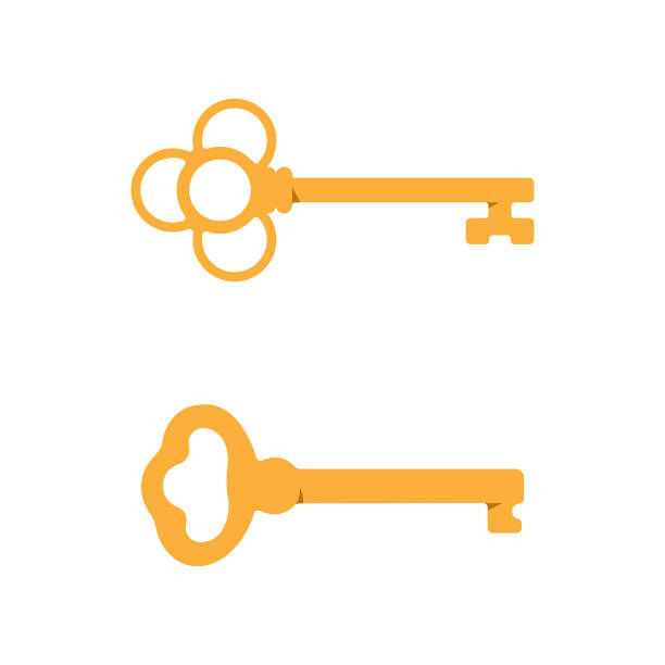 illustrazioni stock, clip art, cartoni animati e icone di tendenza di set di icone a chiave antica. - keyhole lock door antique