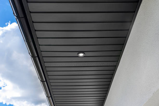 istock A modern graphite roof lining is attached to the trusses, visible turned on LED lights. 1422261121