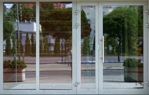 istock Gray entrance or office doors 1422261671