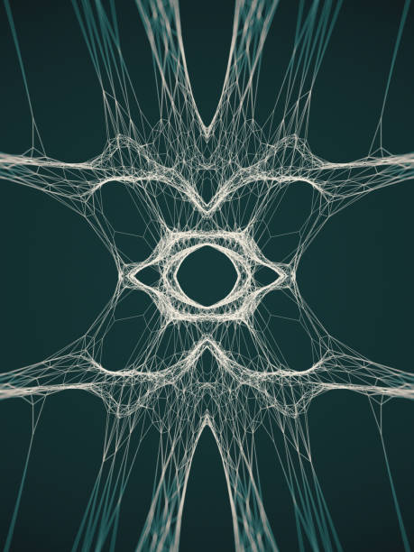 Organic symmetrical shape in modern style. Digital network concept. Abstract geometric background. 3d rendering illustration