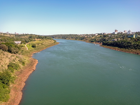 Parana river in Brazil Paraguay border. high angle